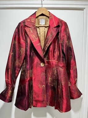 Finley Jacquard Medium Women’s Blazer Jacket Shimmering Pleated Single Button